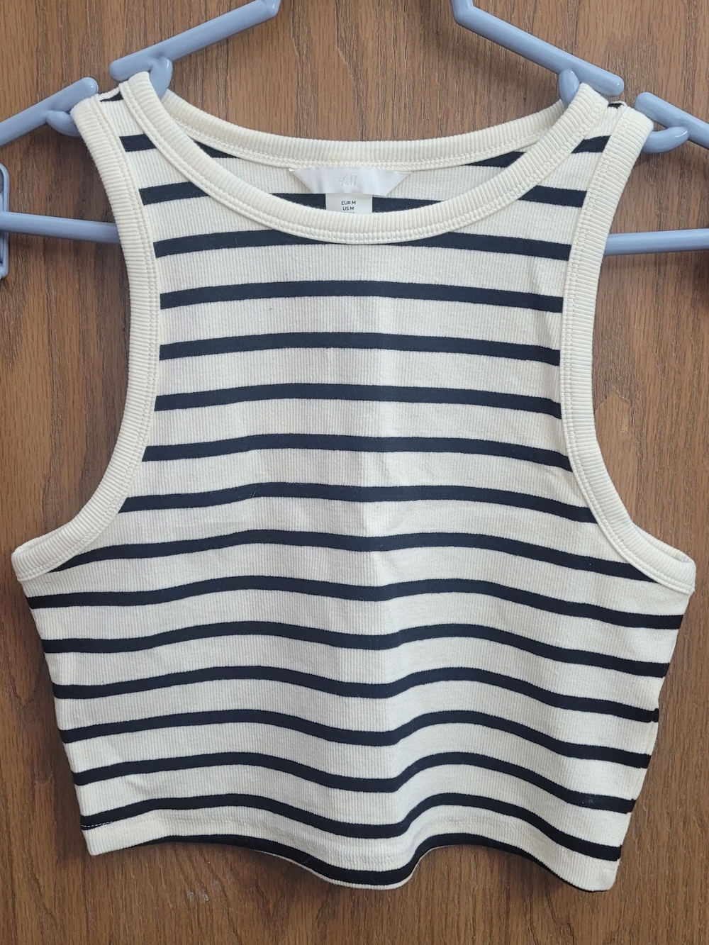 H&M Striped Ribbed High Neck Crop Tank Top Medium M